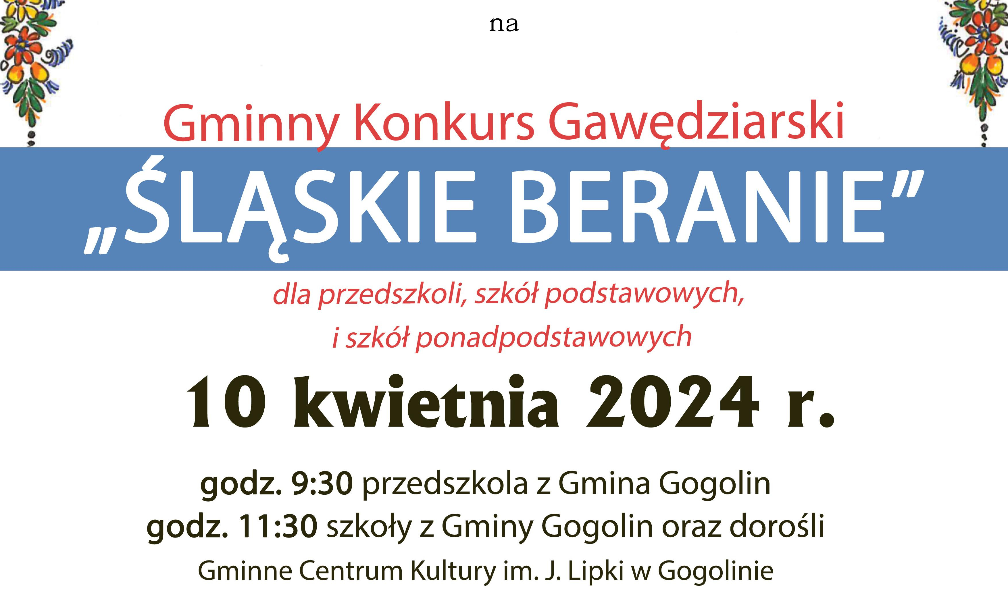 „Śląskie Beranie 2024" - Gminny Konkurs Gawędziarski